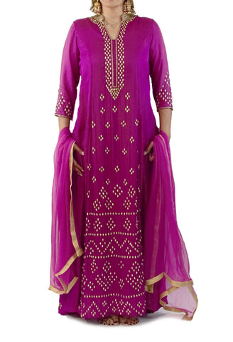 Magenta Color Indian Women Kurta Set Suit