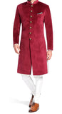 Maroon Color Velvet Bandhgala Sherwani Suit With Churidar