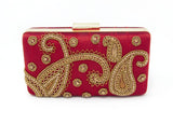 Maroon Color Clutch with Gold Zari Embroidery