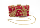 Maroon Color Clutch with Gold Zari Embroidery