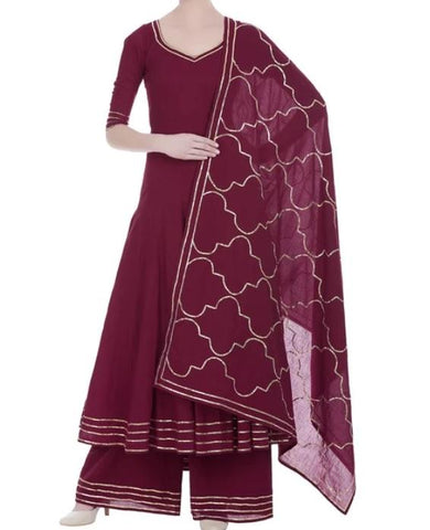 Maroon Color Gota Patti Kurta with Palazzo and Dupatta