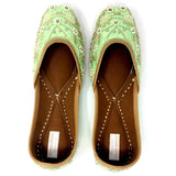 mint green indian ethnic shoes with pearl embroidery