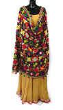 Multi-Color Phulkari Dupatta with Mirror Work and Pom Pom