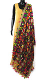 Multi-Color Phulkari Dupatta with Mirror Work and Pom Pom