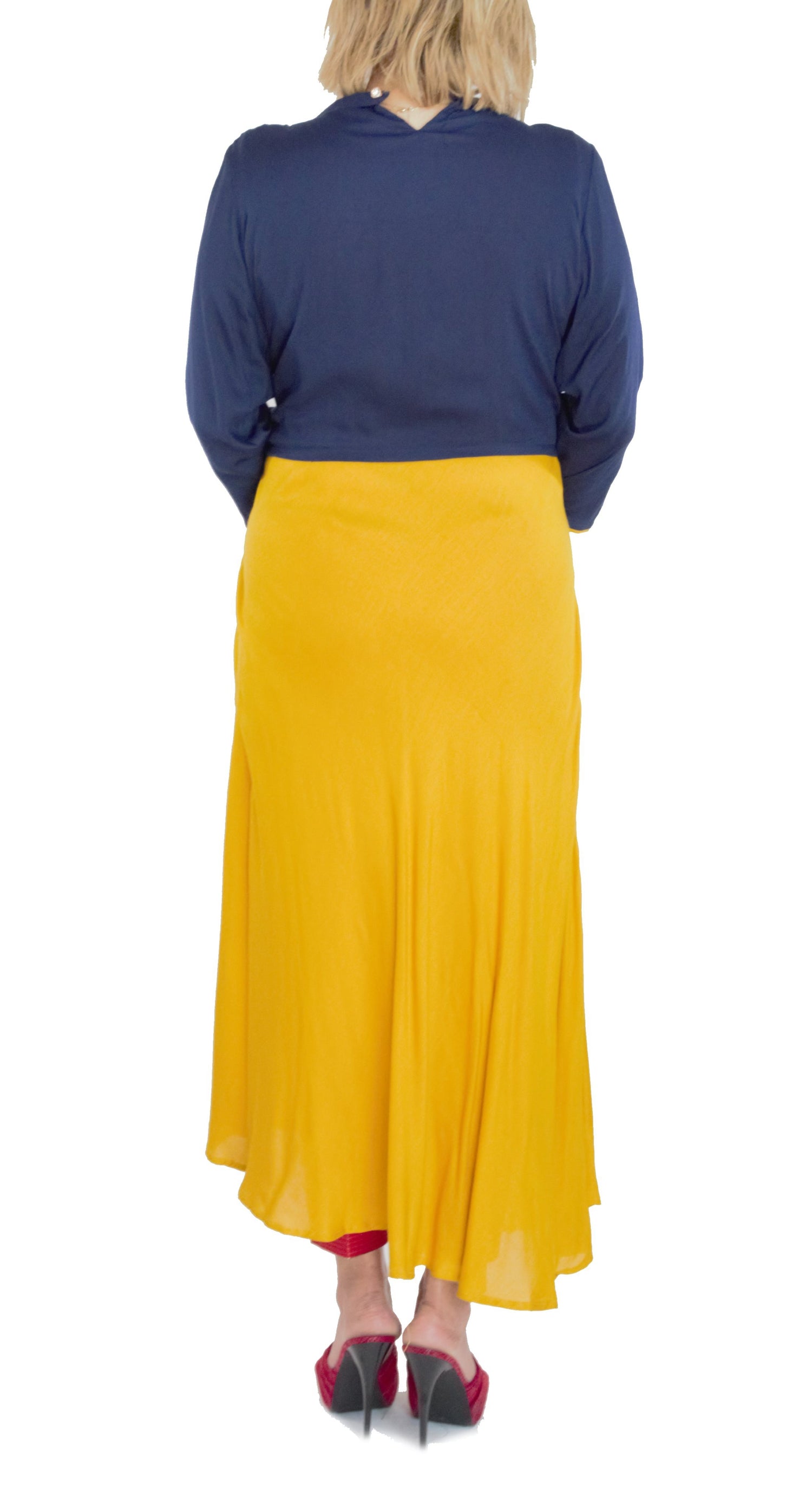 Mustard Color Kurti With Navy Blue Crop Top Bollywood Wardrobe