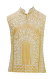 Mustard Color Raw Silk Embroidered Nehru Jacket Bandhgala Waistcoat Bandi