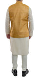 mustard color nehru jacket in ghicha silk