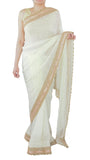 Off White Color Gerogette Saree With Swarovski Crystals And Pearls Work