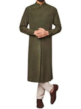 Green Color Pintuck Mens Kurta Set