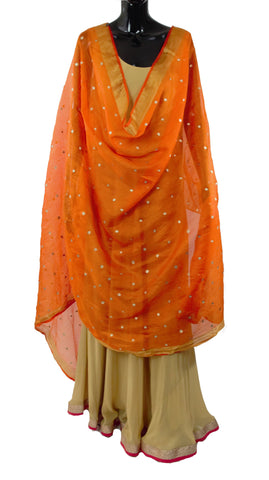Orange Color Dupatta with Golden Polka Dots