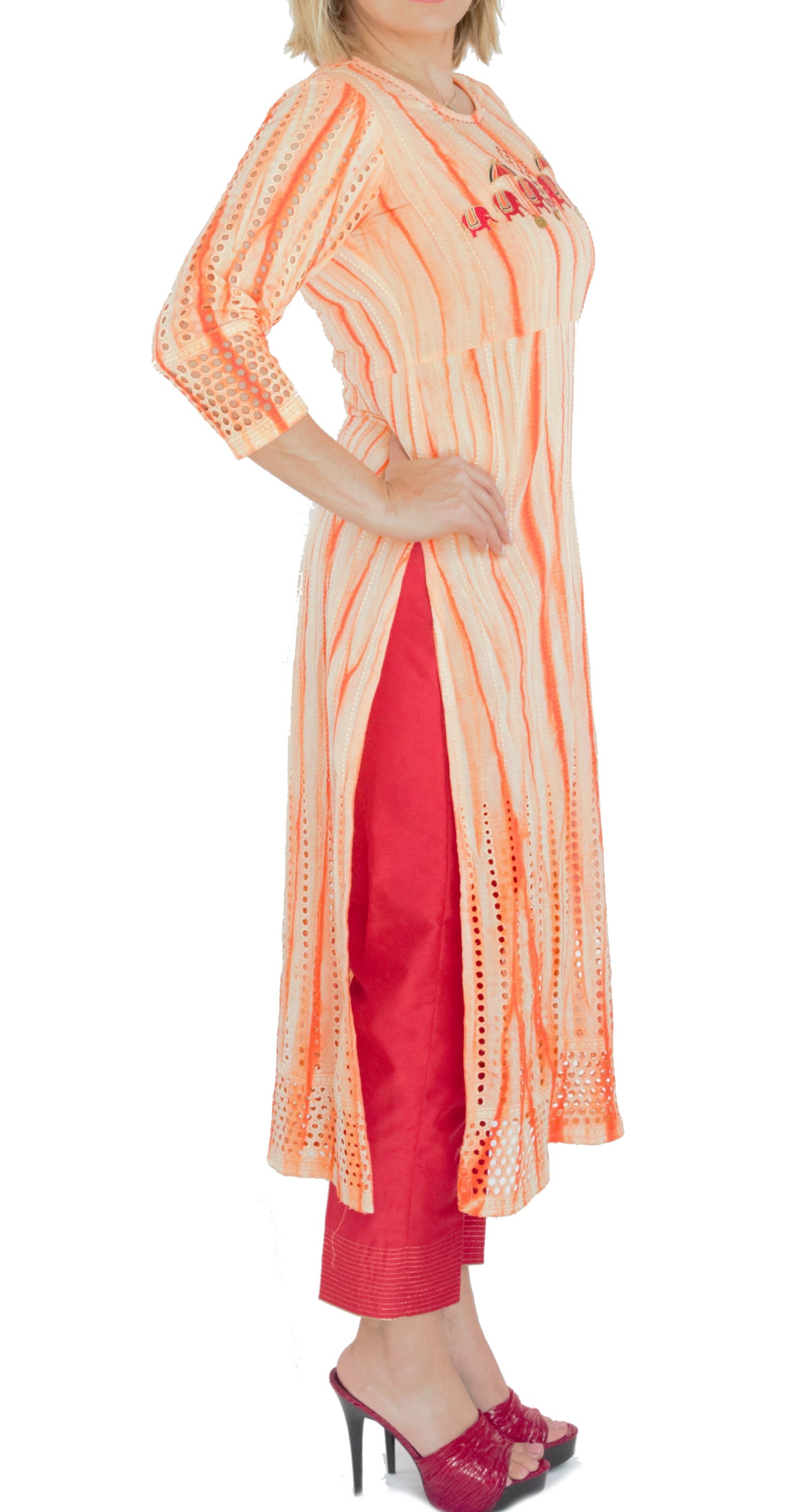 Orange Color Kurti in Leheriya Pattern