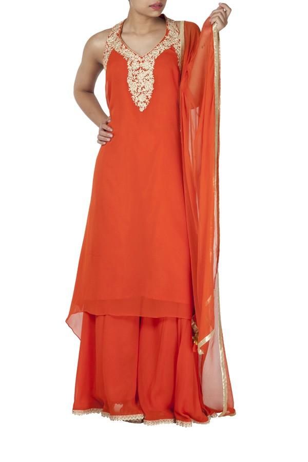 Orange Gota Work Palazzo Suit