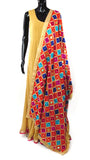 Orange Phulkari Dupatta with Mirror Work
