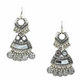 Oxidized Silver Earrings with Mirror Work and Coins