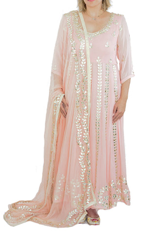 Peach Color Anarkali Suit Gota Patti Work With Palazzo And Dupatta