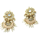 Gold Pearl and Kundan Short Jhumka Earrings 