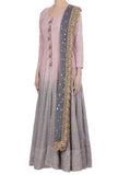 Pink and Grey Ombre Lakhnavi Chikankari Anarkali Suit Set