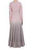 Pink and Grey Ombre Lakhnavi Chikankari Anarkali Suit Set