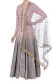 Pink and Grey Ombre Lakhnavi Chikankari Anarkali Suit Set