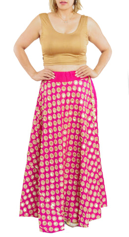 Pink Color Silk Skirt with Zari Flowers