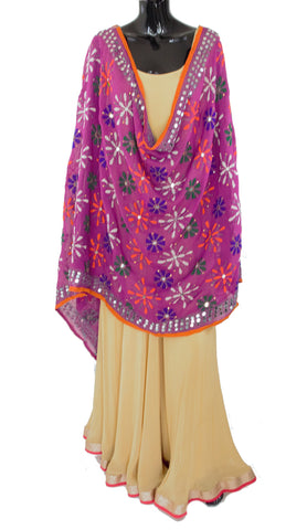 Pink Color Dupatta With Floral Embroidery