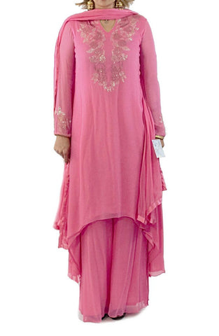 Pink Color Kurta with Palazzo & Dupatta Set having Swarvoski Crystals Work