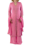 Pink Kurta Set with Palazzo & Dupatta having Swarvoski Crystals Work