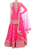 Pink Color Kurti and Lehenga Set With Golden Gota Patti Work