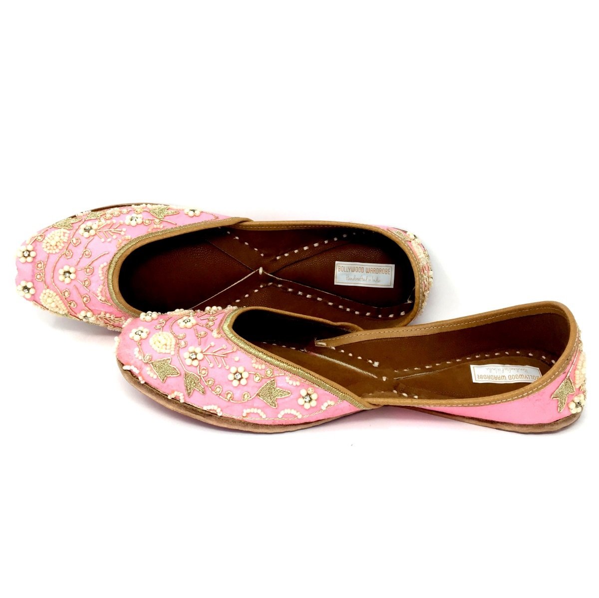 Pink Punjabi Women Handicraft Jutti Shoes With Pearl Embroidery