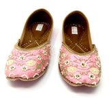Pink Indian Jutti Shoes With Pearl Embroidery