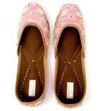 Pink Indian Women Handicraft Shoes With Pearl Embroidery