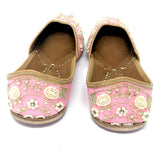 Pink Punjabi Jutti Shoes With Pearl Embroidery Back