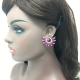 Pink Color Stones Round AD Earrings