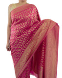 Pink Color Banarsi Saree With Floral Border