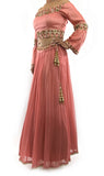 Pink Color Off Shoulder Blouse Lehenga Set with Zari Work