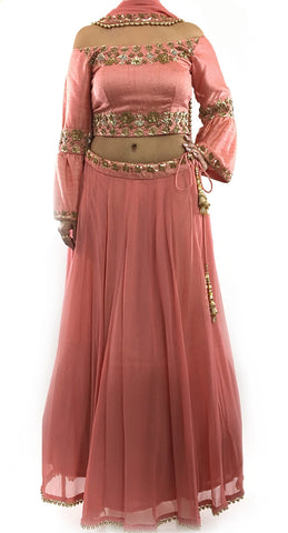 Pink Color Off Shoulder Blouse Lehenga Set with Zari Work
