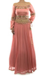 Pink Color Off Shoulder Blouse Lehenga Set with Zari Work