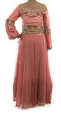 Pink Color Off Shoulder Blouse Lehenga Set with Zari Work