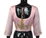 Pink Color Silk Blouse with Leather Patti Work