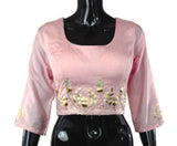 Pink Color Silk Blouse with Leather Patti Work