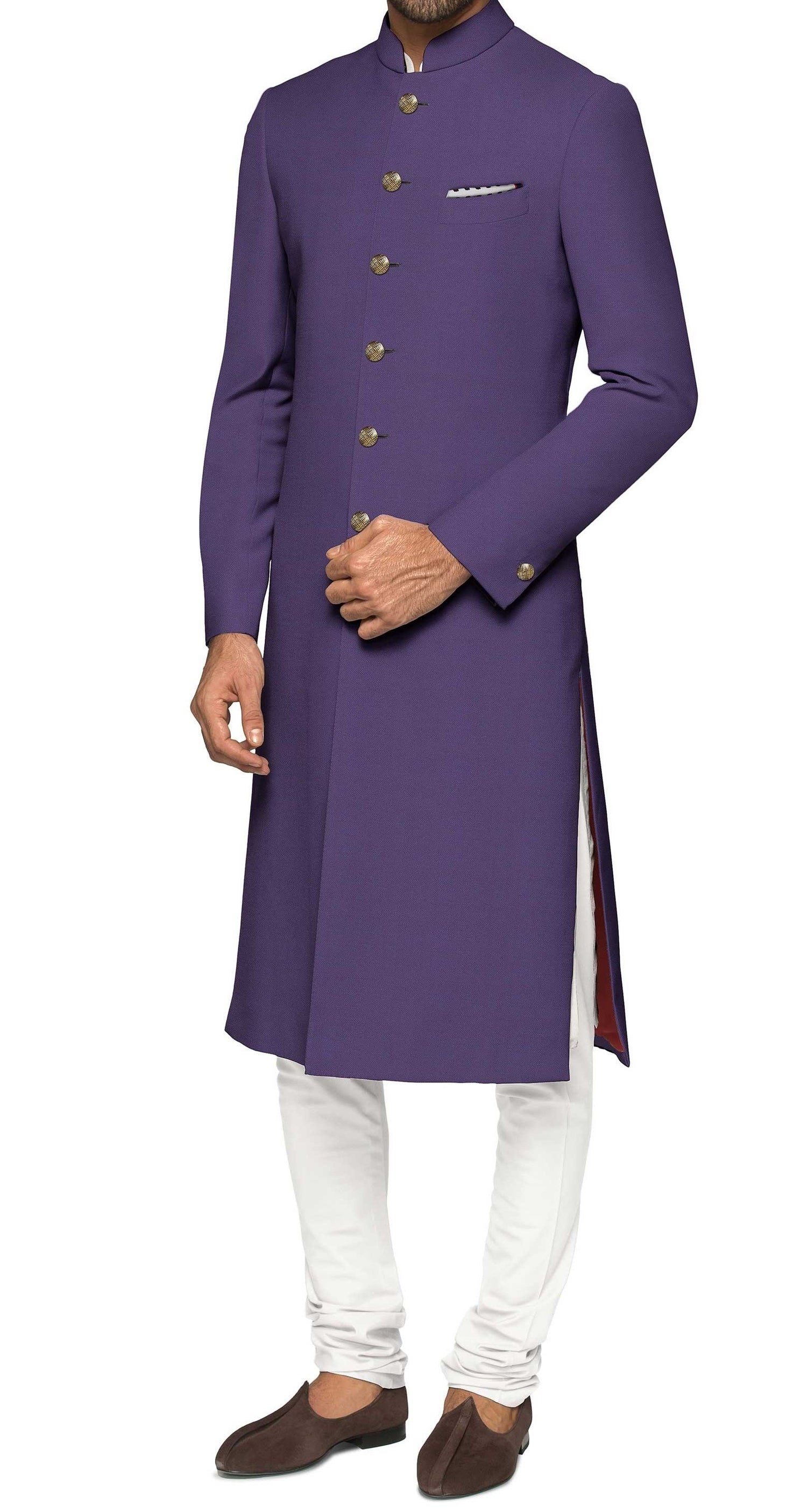 Purple Color Bandhgala Sherwani Suit With Churidar