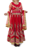 red color embroidered net fabric anarkali partywear wedding suit