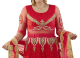 red anarkali heavy suit in net fabric