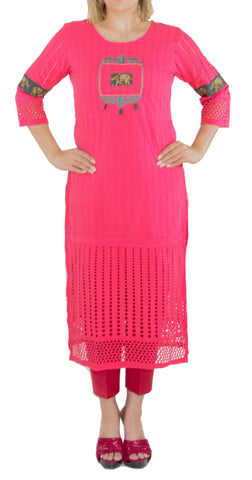 Red Color Kurti with Royal Elephant Design