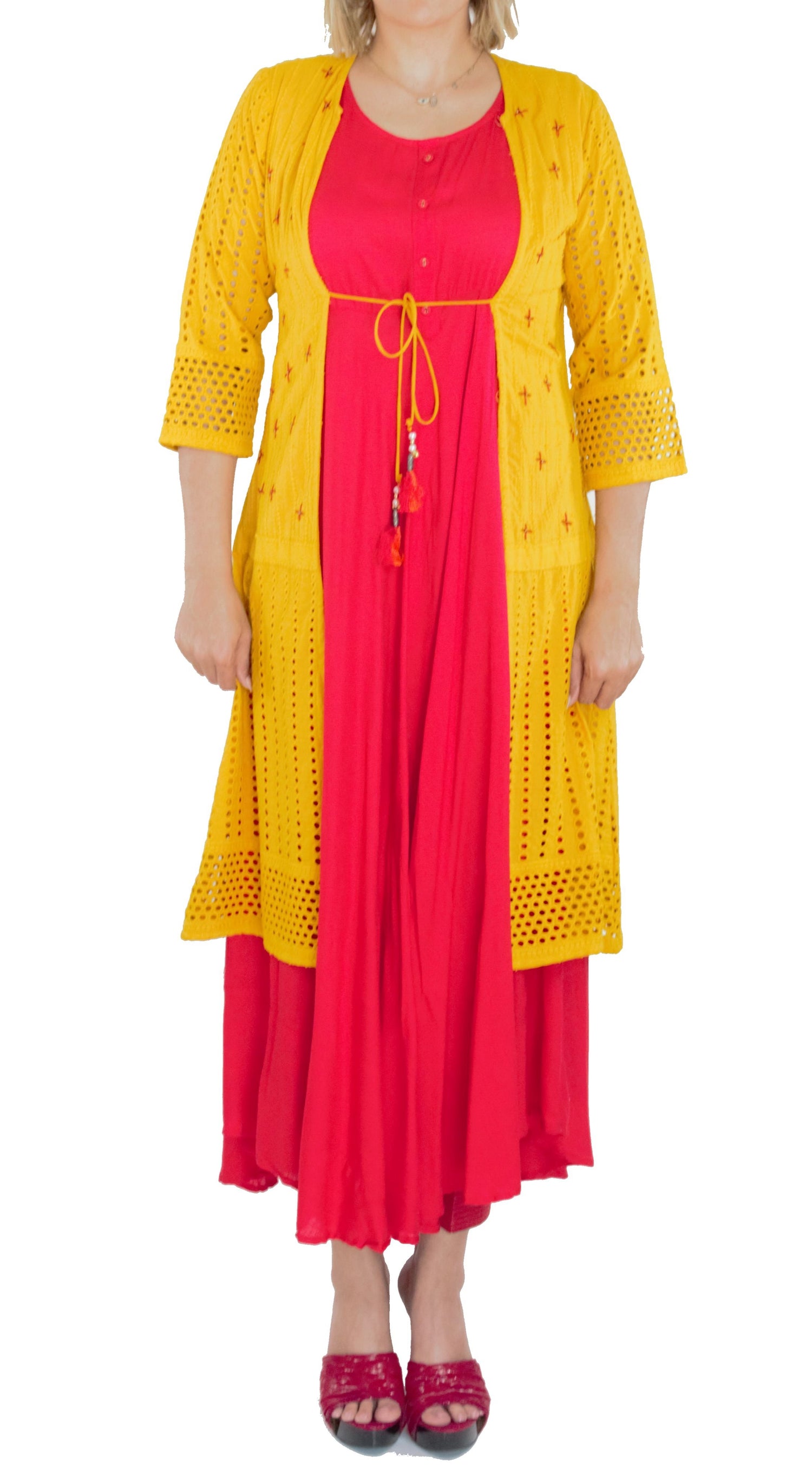 Kids Dhoti: Girls Musterd Yellow Kurti With Patch On Shoulder & Dhoti |  Perfect Panache