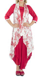 Red Color Kurti with Red and Red Color Floral Print on White Jacket