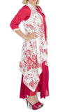 Red Color Kurti with Red and Red Color Floral Print on White Jacket