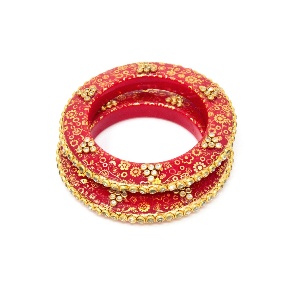 Red Color Bangles Pair With Floral Design