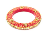 Red Color Bangles Pair With Floral Design