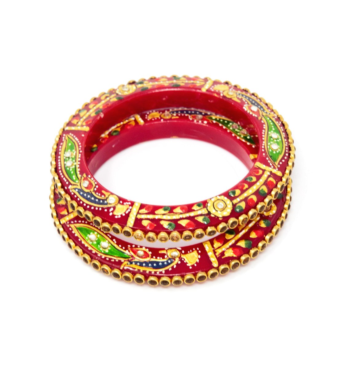 Red Color Bangles Pair With Peacock Painting